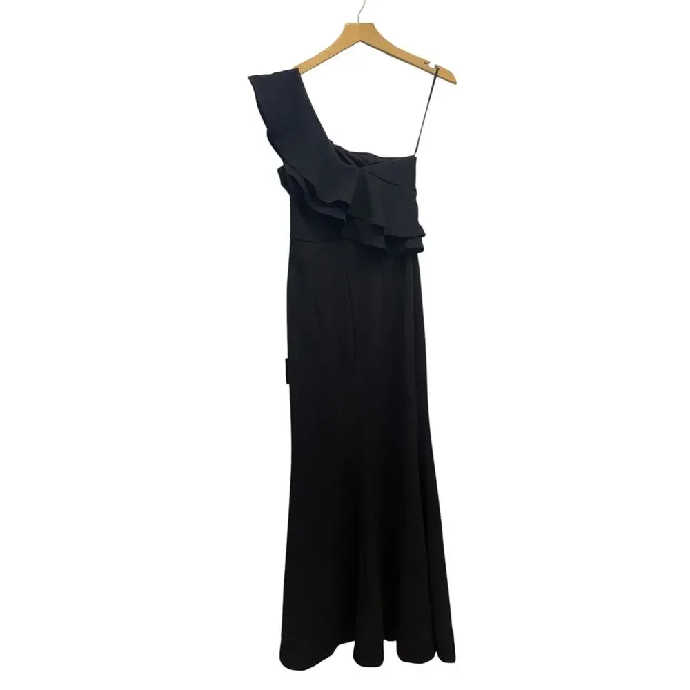 Lulus Grand Beauty Black Ruffled One-Shoulder Mermaid Maxi Dress size S NWT - Picture 3 of 7